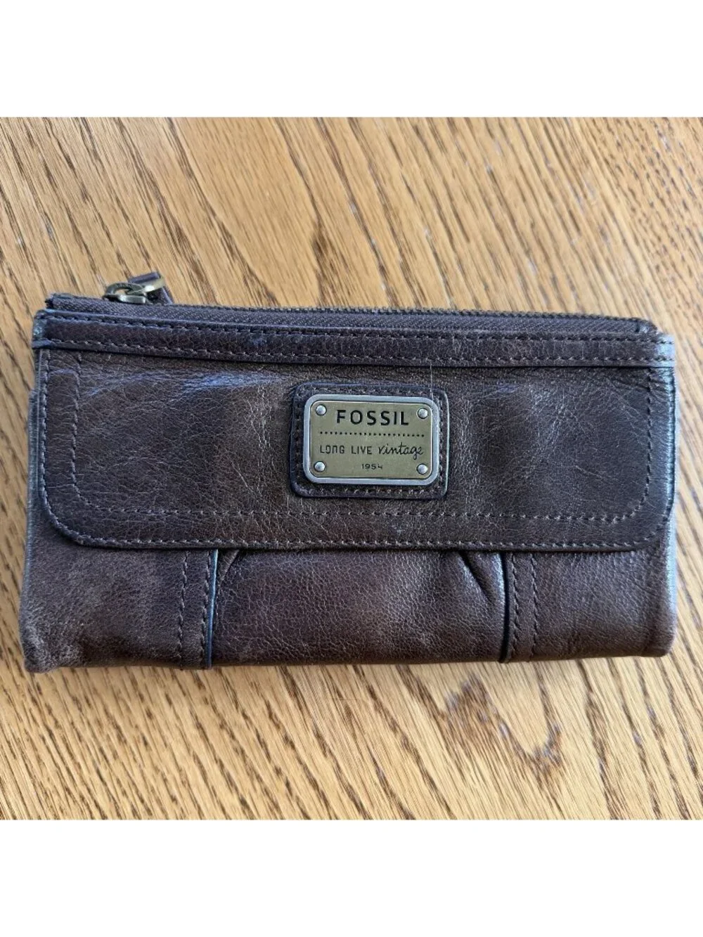 Fossil Womens Brown Leather Wallet Emory Clutch Expresso New